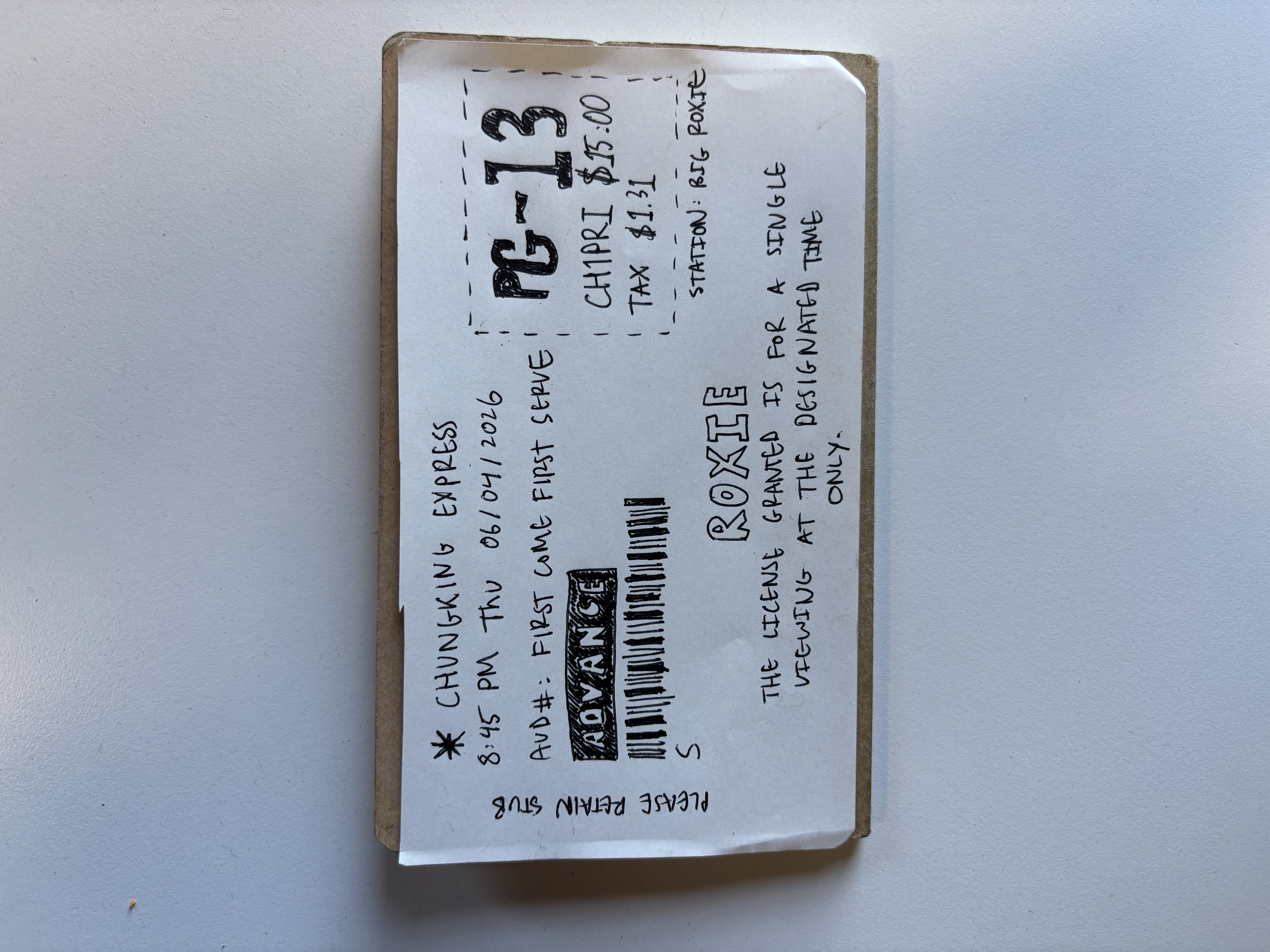 chunking express handdrawn ticket